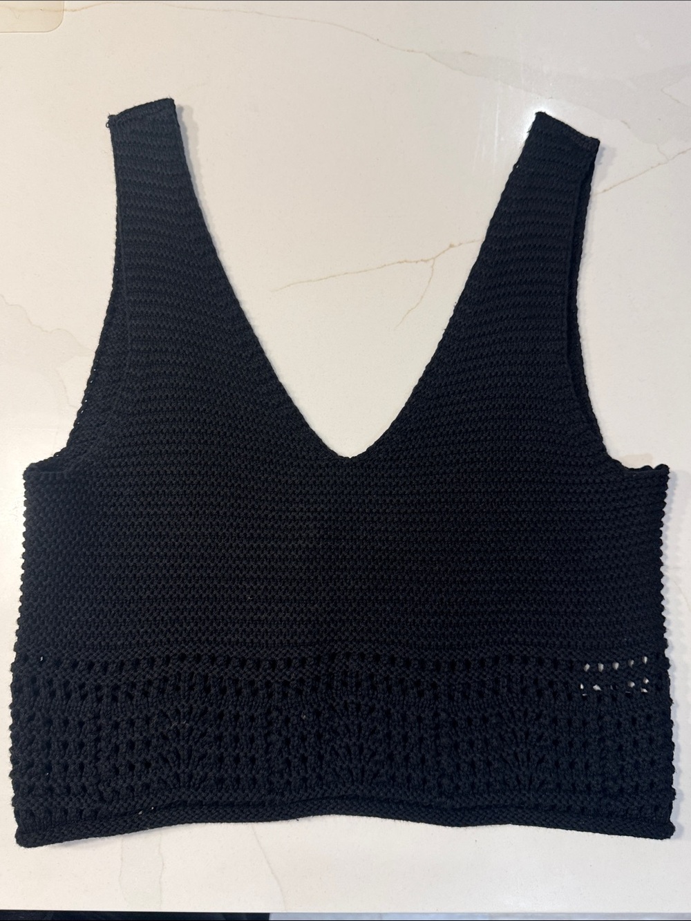 House of Harlow Black Crochet V-Neck Crop Tank Top